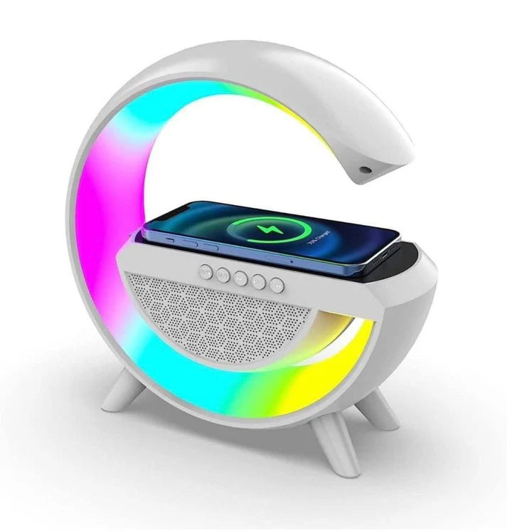 G-shape RGB speaker lamp with wireless charger