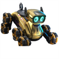 Gold RC robot dog with 8 stunt wheels and LED eyes