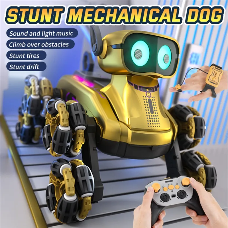 Stunt mechanical dog with remote and gesture watch