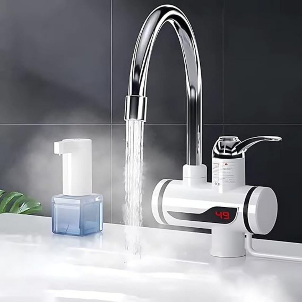 Hot water tap at a wash basin
