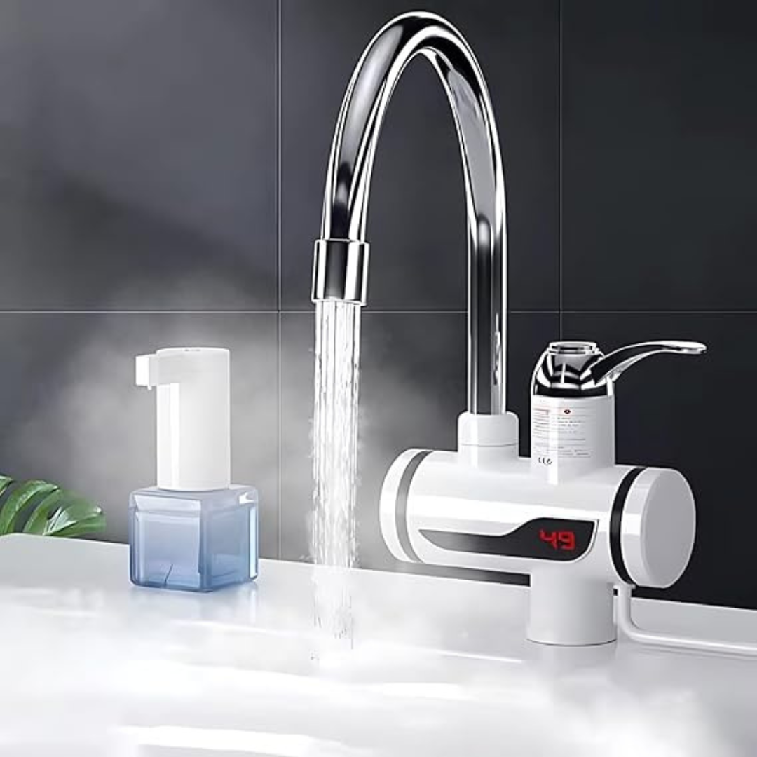 Hot water tap at a wash basin