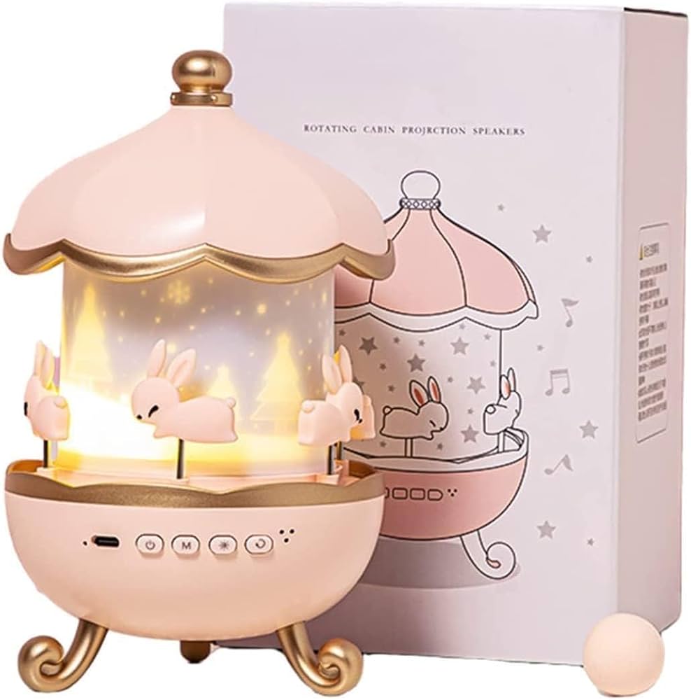 Bunny carousel night light with gift box