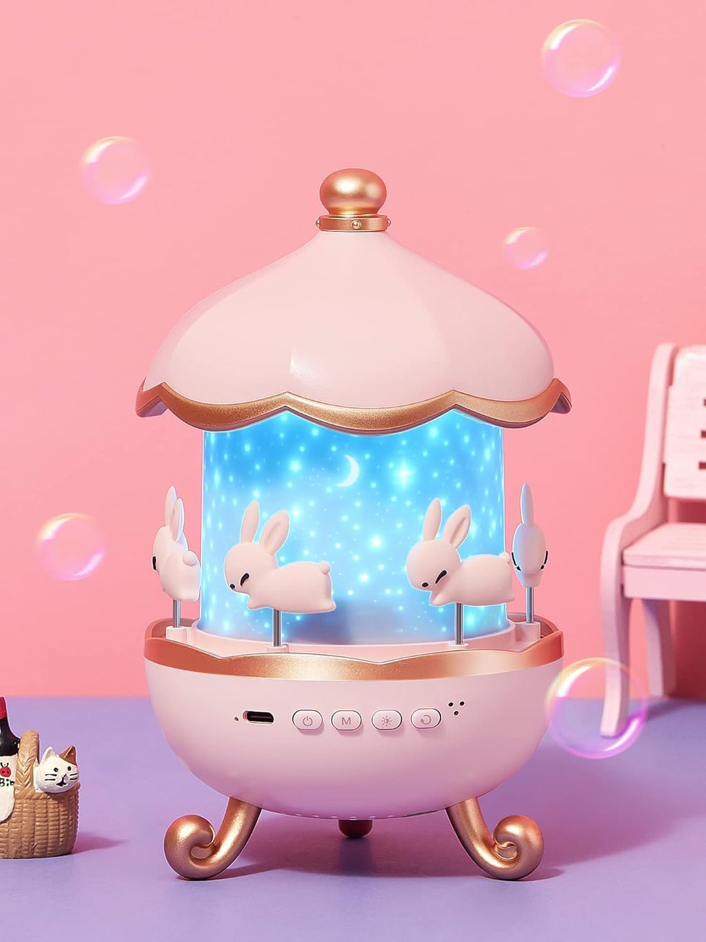 Bunny carousel with blue starry projection