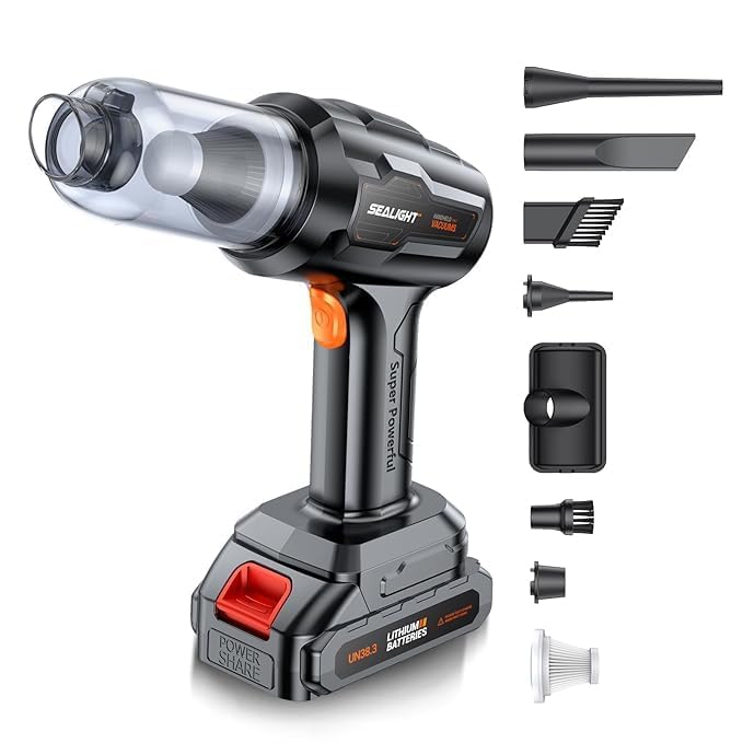 Cordless car vacuum with attachments