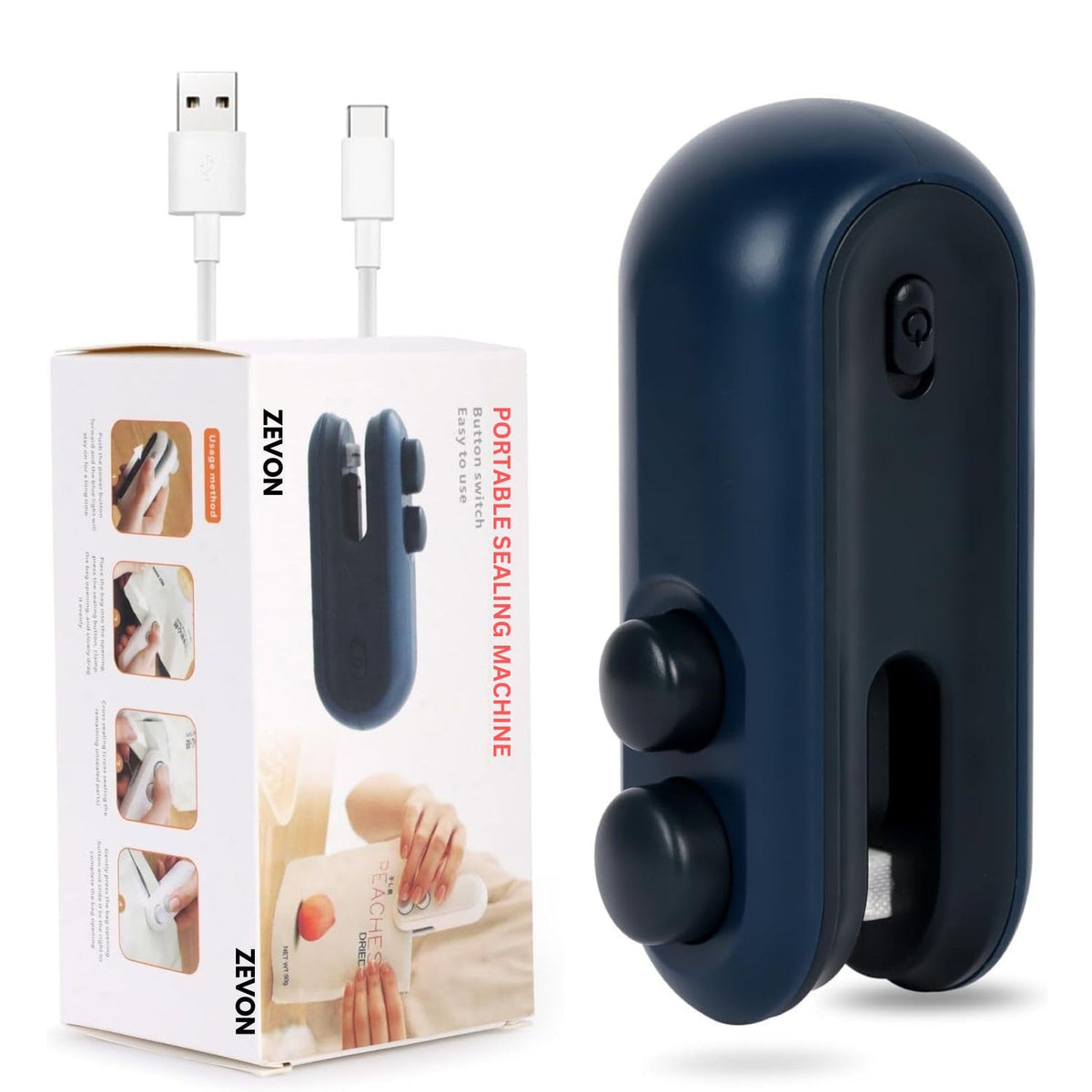 Rechargeable bag sealer with USB cable and box