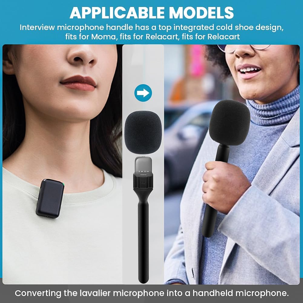 Turns a lavalier mic into a handheld mic