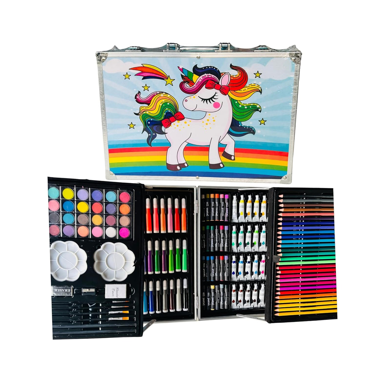Unicorn case open with colours