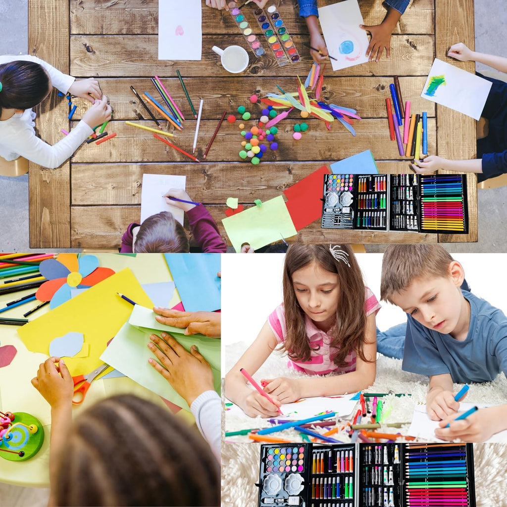Kids drawing and colouring together