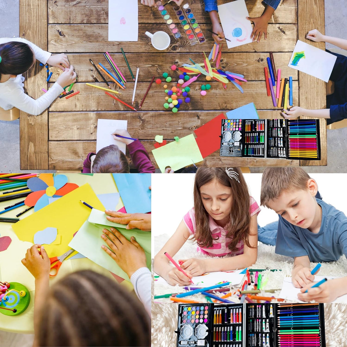 Kids drawing and colouring together