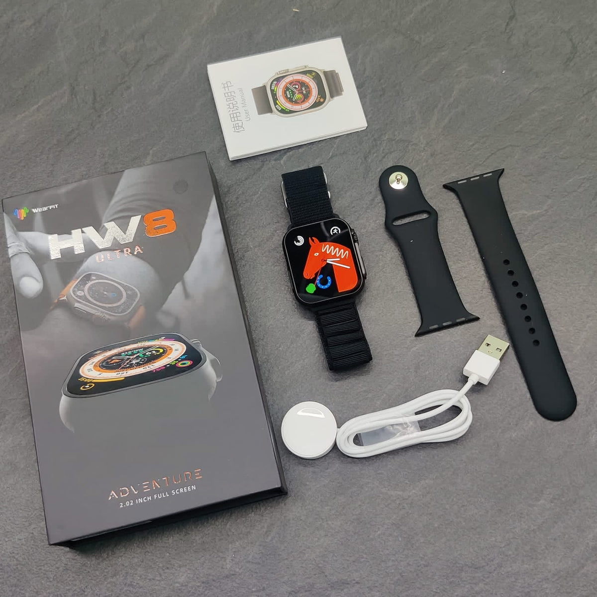 HW8 Ultra smartwatch with box, extra strap and charger