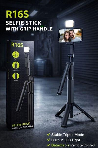 R16S selfie stick tripod with LED light