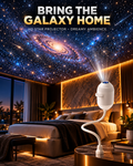 Galaxy star projector lighting up a bedroom ceiling