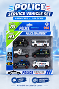 Police service vehicle set 6 mini cars 1:64 scale