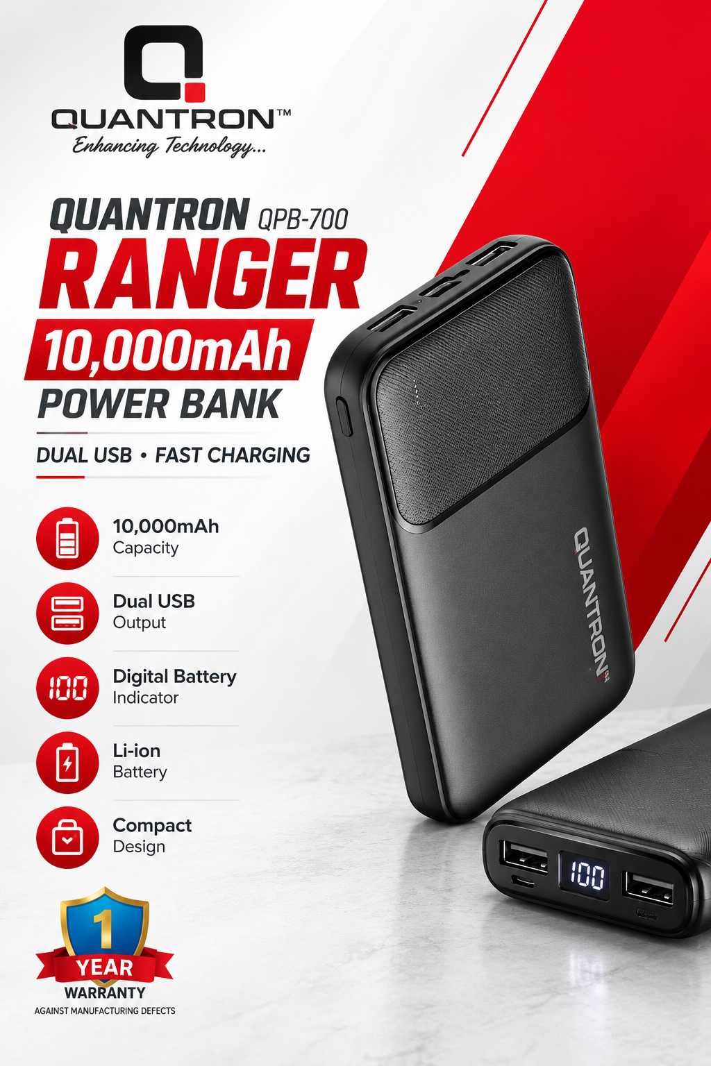 Quantron Ranger 10000mAh dual USB power bank